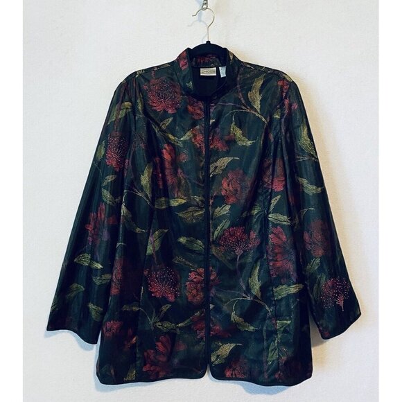 Chicos Jacket Womens Large Asian Inspired Floral Silk Beaded Lightweight Event - Picture 1 of 5